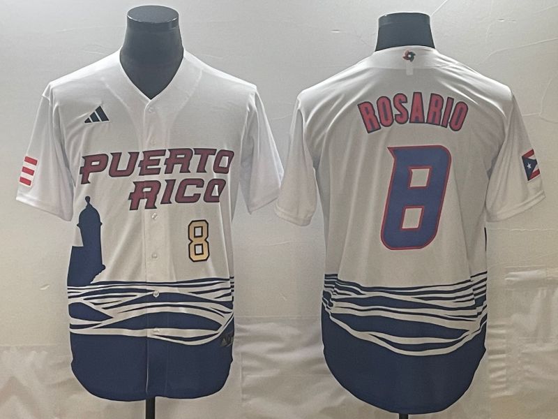 Men 2023 World Cub Puerto Rico #8 Rosario White Nike MLB Jersey4->more jerseys->MLB Jersey